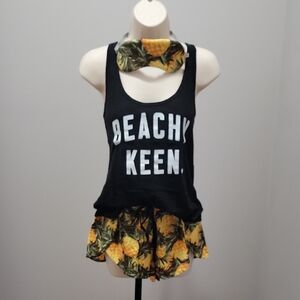 Victorias Secret Beachy Keen Black Tank Top & Pineapple Print Shorts Set Sz S
